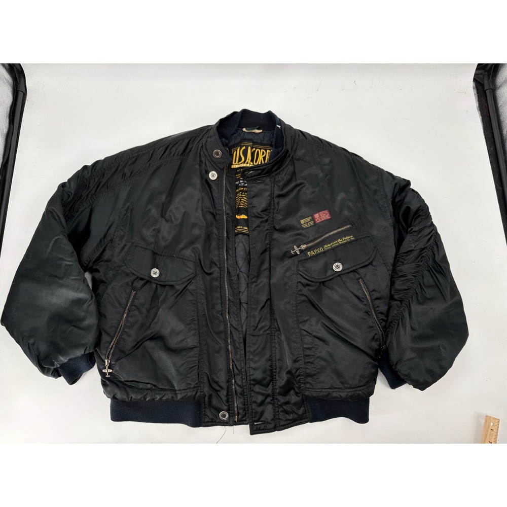 P.A.P.CO. Vintage Mens Flight Bomber Jacket Black XL Private Aviation Pioneer
